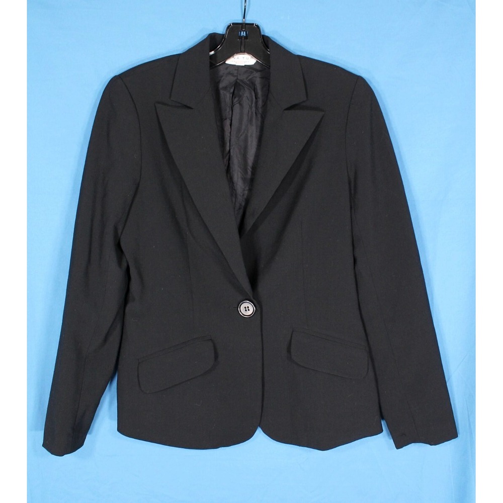TRINA TURK Black GABARDINE Flap Pockets 1-BUTTON Tapered BLAZER/JACKET Sz 8